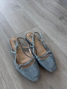Steve Madden Denim-Textured Slingback Flats in Light Blue